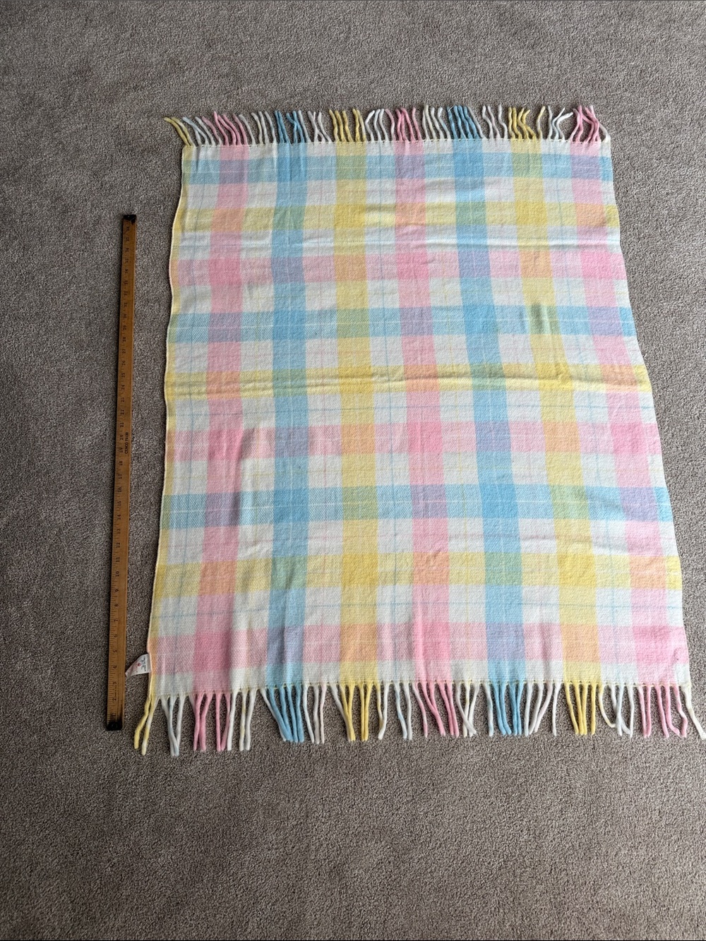 Vintage Tennessee Woolen Mills Blanket WPL 6280 Pastel Plaid Acrylic Fringe